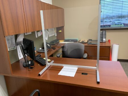 SNEEZE-BLOCK Office Desk - Countertop Sneeze/Cough Guard Shield w/ 2" pass-thru